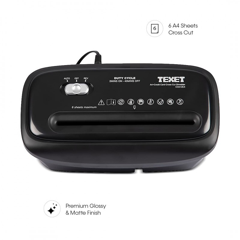 Texet CC612EX Paper and Card Shredder | Crosscut Shredder | Auto Start & Stop Functions | cuts 6 Sheets at a time | 12L Waste bin | for Home and Office Usage | Shreds Credit and Debit Cards Texet CC612EX Paper and Card Shredder | Crosscut Shredder | Auto Start & Stop Functions | cuts 6 Sheets at a time | 12L Waste bin | for Home and Office Usage | Shreds Credit and Debit Cards