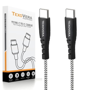 TexoVera 100W Type-C to Type-C Fast Charging Cable Compatible with iPhone 15,Samsung,Oneplus,Google Pixel,Laptop,MacBook&Type C Devices,480Mbps Data Sync,Braided Cable,1M