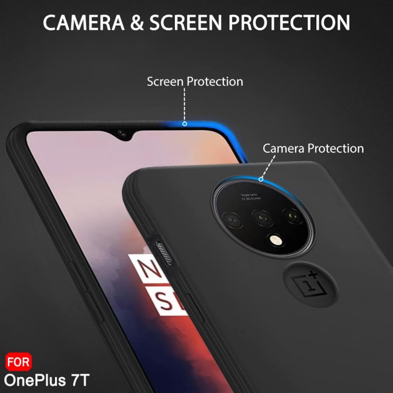 Oneplus orignal Silicone Back Cover Case for OnePlus 7T | (Silicone, Black)