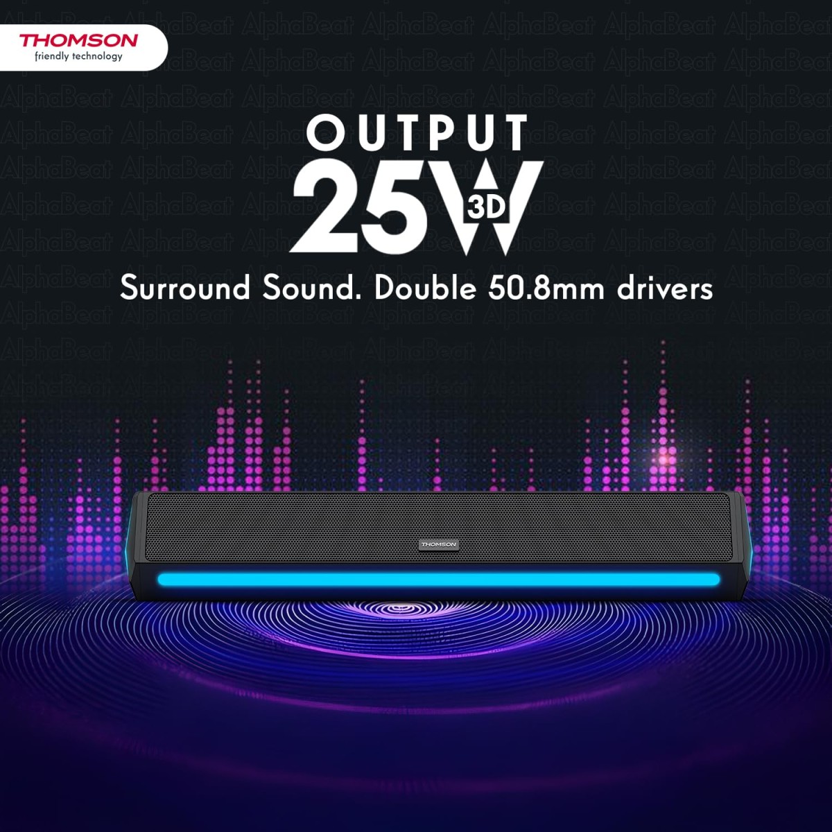 Thomson 25 Watt Portable Soundbar with RGB I AlphaBeat25 Thomson 25 Watt Portable Soundbar with RGB I AlphaBeat25