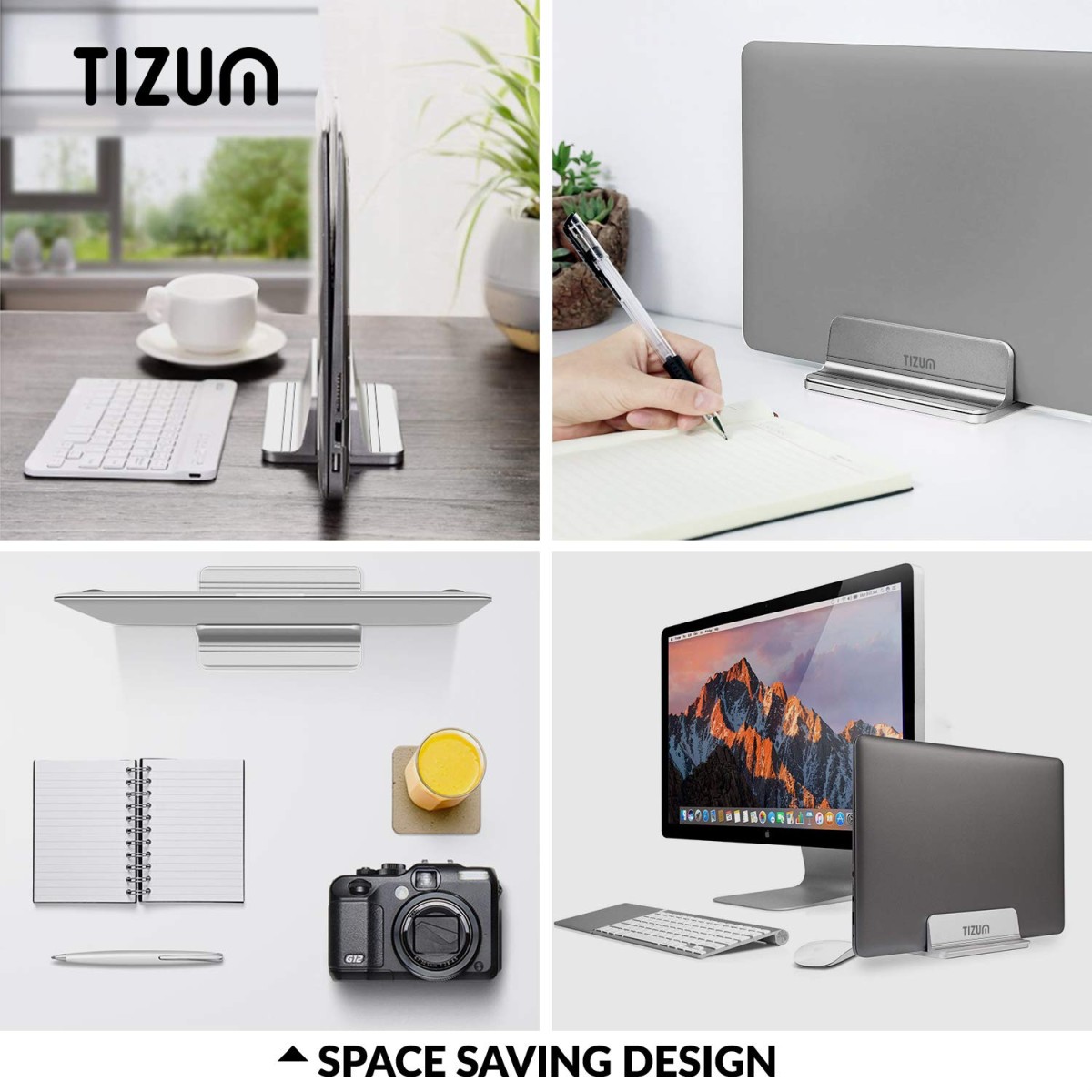 Tizum Vertical Laptop Stand for Desk with Adjustable Dock Width,