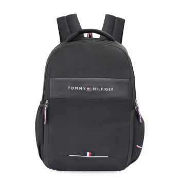 Tommy Hilfiger Joshua Polyester Unisex 15 Inch Laptop Backpack - Black | 21 Ltr Capacity| Padded & Adjustable Strap | Water Resistant | 3 Compartment | Water Bottle Holder | USB Cable holder Pocket