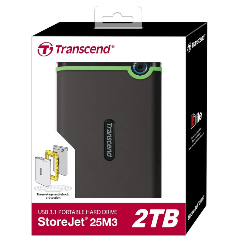 Transcend StoreJet 2TB USB 3.1 Gen 1 Compatible with PC, Mac, Tab, PS5 and Xbox,| RecoveRx Software |2.5" HDD | 3 Yrs. Warranty - TS2TSJ25M3S