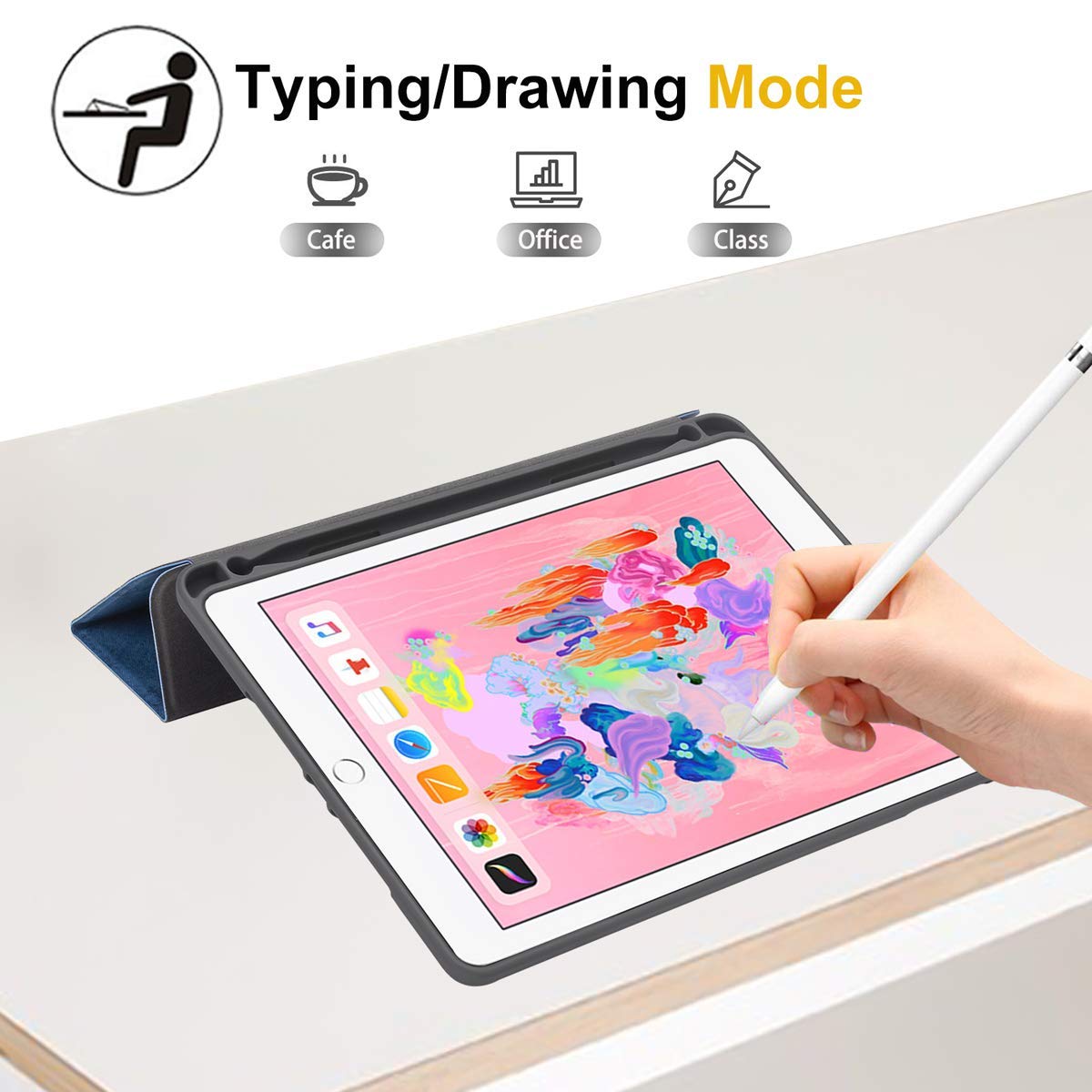 Trifold Case for Apple iPad 7.9 Inch Mini 5 / Mini 4 / Mini 3 / Mini 2 / Mini 1 with Pencil Holder (Kaku Series) - Marble Light Blue Trifold Case for Apple iPad 7.9 Inch Mini 5 / Mini 4 / Mini 3 / Mini 2 / Mini 1 with Pencil Holder (Kaku Series) - Marble Light Blue