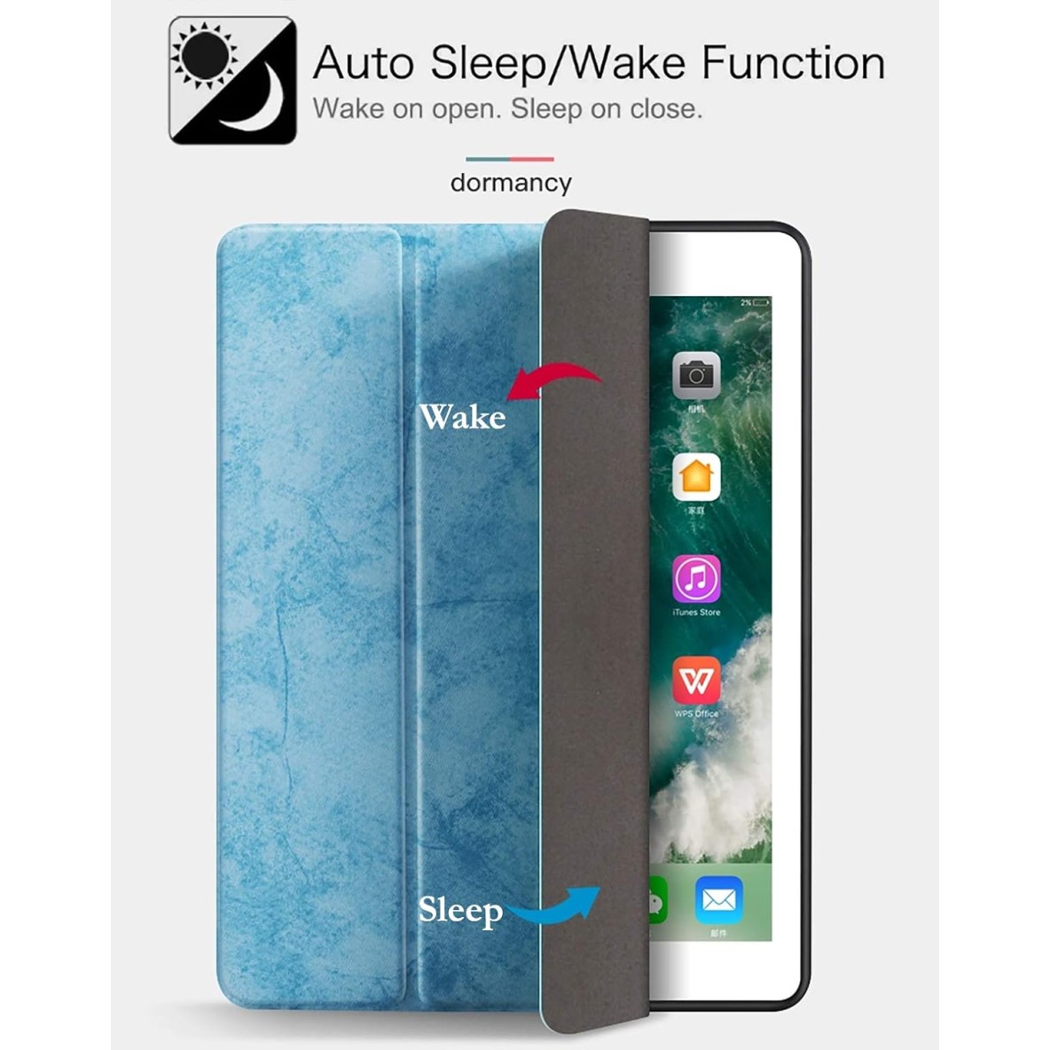 Trifold Case for Apple iPad 7.9 Inch Mini 5 / Mini 4 / Mini 3 / Mini 2 / Mini 1 with Pencil Holder (Kaku Series) - Marble Light Blue Trifold Case for Apple iPad 7.9 Inch Mini 5 / Mini 4 / Mini 3 / Mini 2 / Mini 1 with Pencil Holder (Kaku Series) - Marble Light Blue