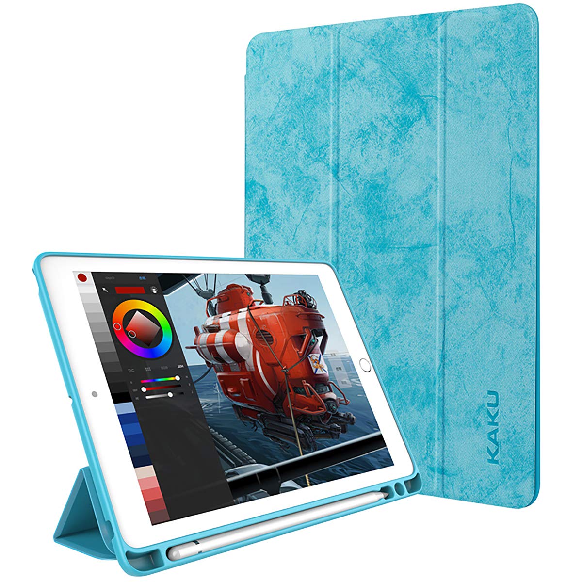 Trifold Case for Apple iPad 7.9 Inch Mini 5 / Mini 4 / Mini 3 / Mini 2 / Mini 1 with Pencil Holder (Kaku Series) - Marble Light Blue Trifold Case for Apple iPad 7.9 Inch Mini 5 / Mini 4 / Mini 3 / Mini 2 / Mini 1 with Pencil Holder (Kaku Series) - Marble Light Blue