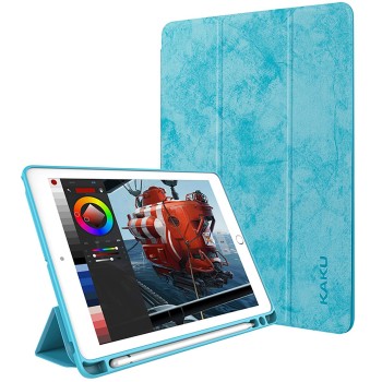 Trifold Case for Apple iPad 7.9 Inch Mini 5 / Mini 4 / Mini 3 / Mini 2 / Mini 1 with Pencil Holder (Kaku Series) - Marble Light Blue Trifold Case for Apple iPad 7.9 Inch Mini 5 / Mini 4 / Mini 3 / Mini 2 / Mini 1 with Pencil Holder (Kaku Series) - Marble Light Blue