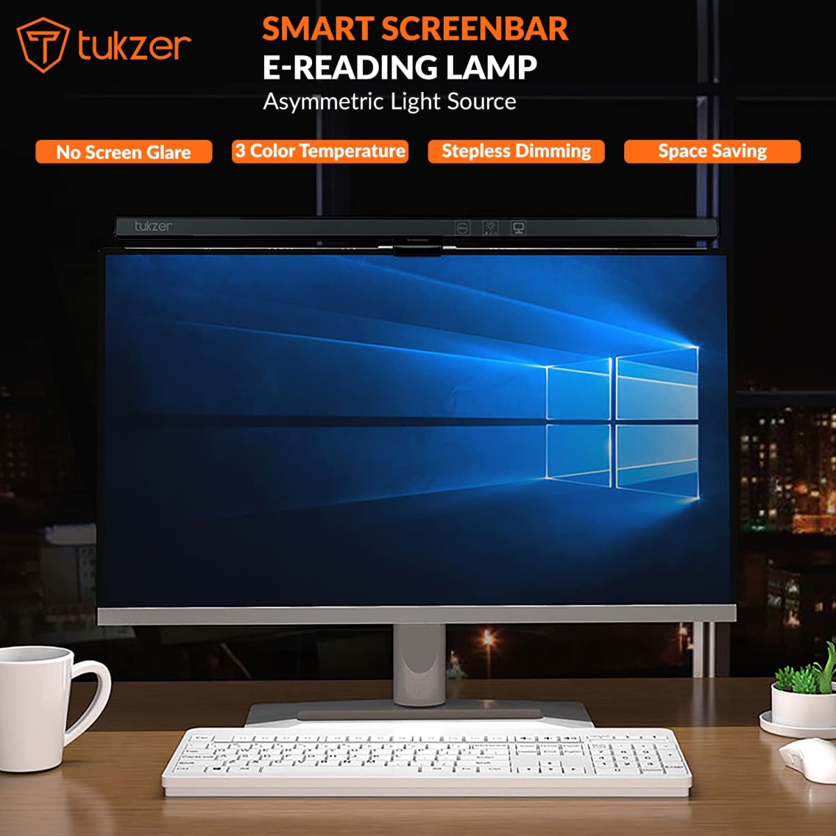 Tukzer 19-Inch Monitor Screen Light Bar with Smart Touch Sensor| USB Powered 5W LED E-Reading Lamp| 3 Color Temperature Modes, Stepless Dimming,60-Min Timer (Black)