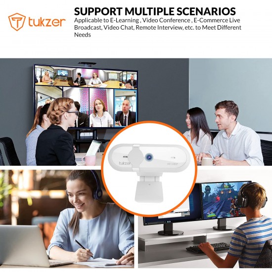 Tukzer 2.1 MP Optical Full HD 1080P Web Camera,CMOS Webcam with Microphone White
