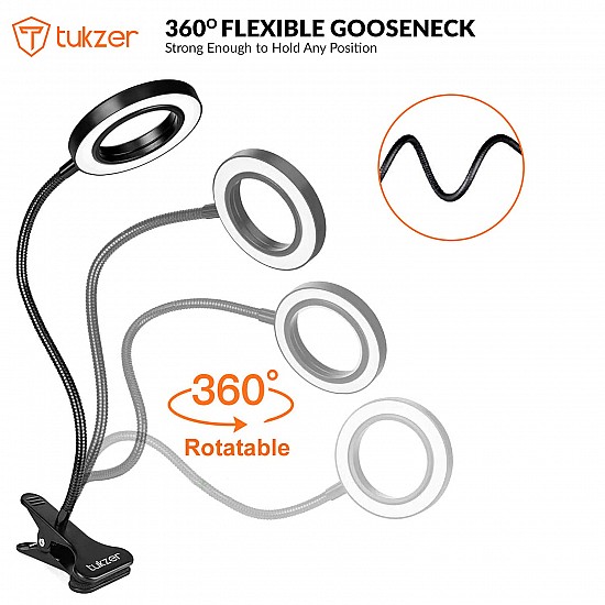 Tukzer 3.5 LED Selfie Ring Light Flexible Arm Desk Mount Clamp for Live Stream