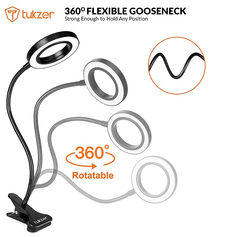 Tukzer 3.5 LED Selfie Ring Light Flexible Arm Desk Mount Clamp for Live Stream