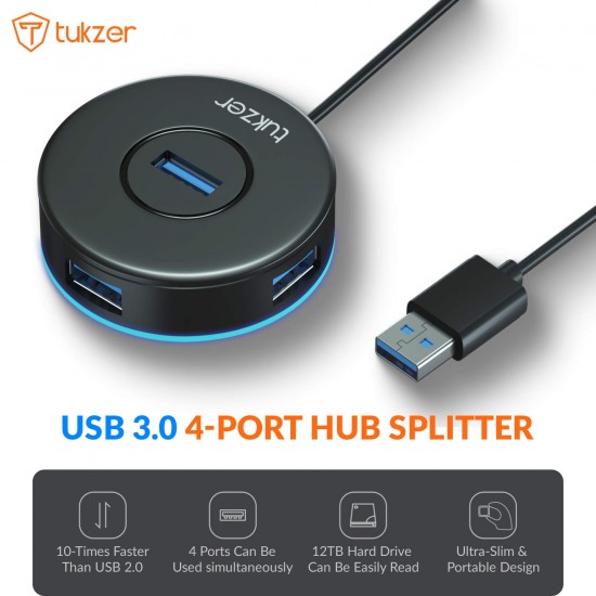 Tukzer 4-Port USB Hub 3.0 (TZ-U11) Superspeed Data Hub High Speed Compatible for All Laptops