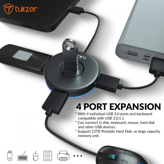 Tukzer 4-Port USB Hub 3.0 (TZ-U11) Superspeed Data Hub High Speed Compatible for All Laptops