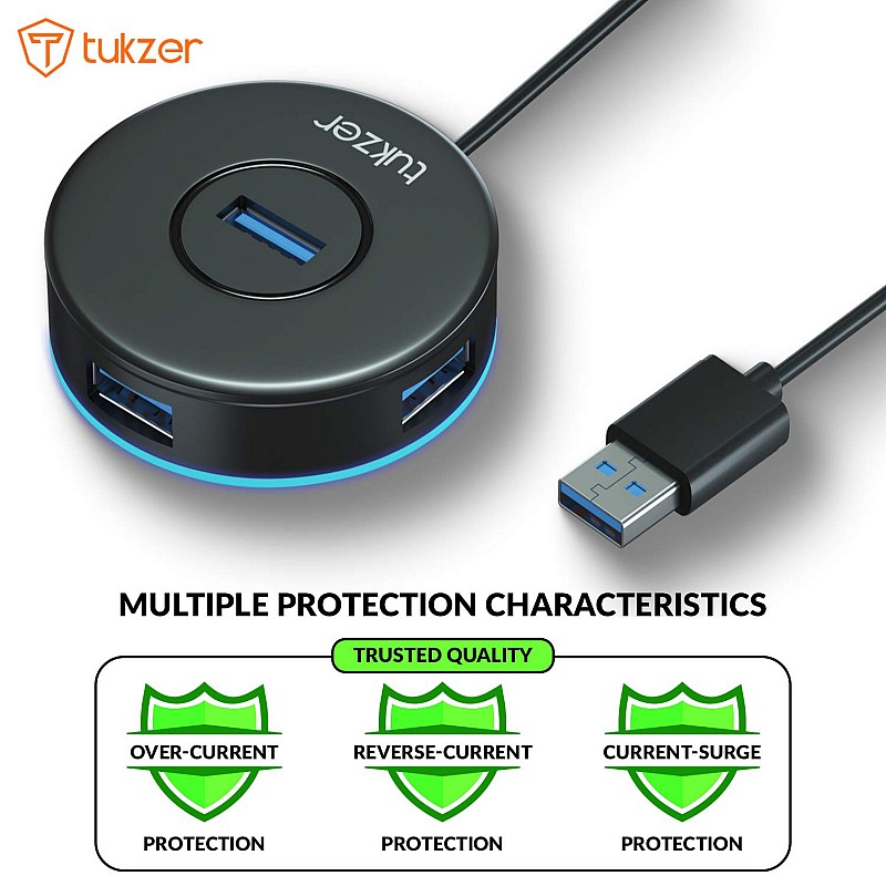 Tukzer 4-Port USB Hub 3.0 (TZ-U11) Superspeed Data Hub High Speed Compatible for All Laptops