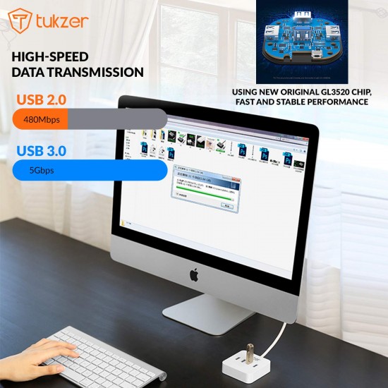 Tukzer 4-Port USB Hub 3.0 (TZ-U12) Superspeed Data Hub High Speed Compatible for All Laptops