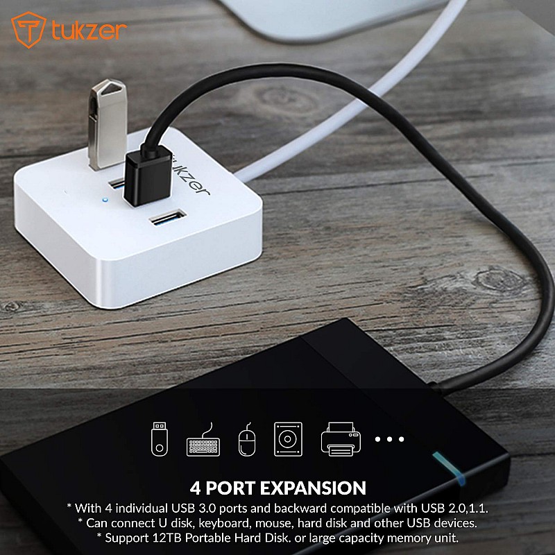 Tukzer 4-Port USB Hub 3.0 (TZ-U12) Superspeed Data Hub High Speed Compatible for All Laptops