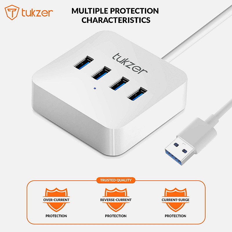 Tukzer 4-Port USB Hub 3.0 (TZ-U12) Superspeed Data Hub High Speed Compatible for All Laptops