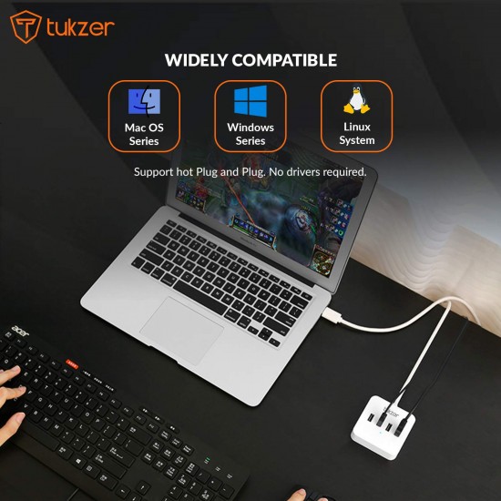 Tukzer 4-Port USB Hub 3.0 (TZ-U12) Superspeed Data Hub High Speed Compatible for All Laptops