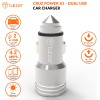 Tukzer 4.8 Amp Universal Car Mobile Charger| Dual USB Port 2.4A + 2.4A Fast Charging| DC12V-24V Cigarette Lighter Adapter| Emergency Glass Breaker Steel Tip| for All Smart Phones and Tablets (Silver)