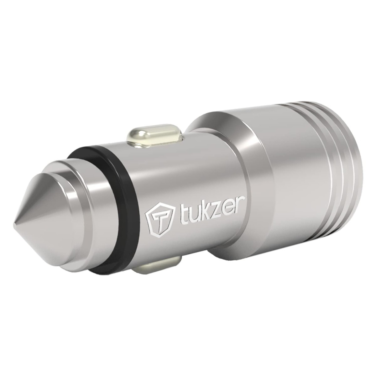 Tukzer 4.8 Amp Universal Car Mobile Charger| Dual USB Port 2.4A + 2.4A Fast Charging| DC12V-24V Cigarette Lighter Adapter| Emergency Glass Breaker Steel Tip| for All Smart Phones and Tablets (Silver)