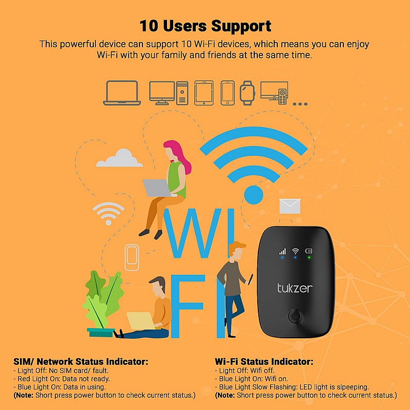 Tukzer 4G LTE Wireless Dongle with All SIM Network Support up to 150Mbps WiFi Hotspot