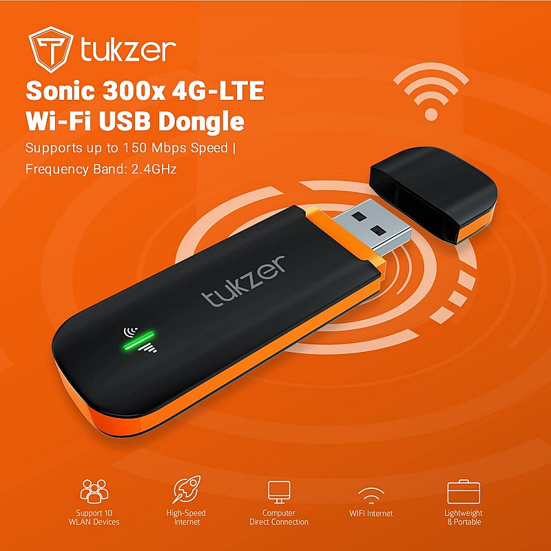 Tukzer 4G LTE Wireless USB Dongle Stick with up to 150Mbps Data Speed Black