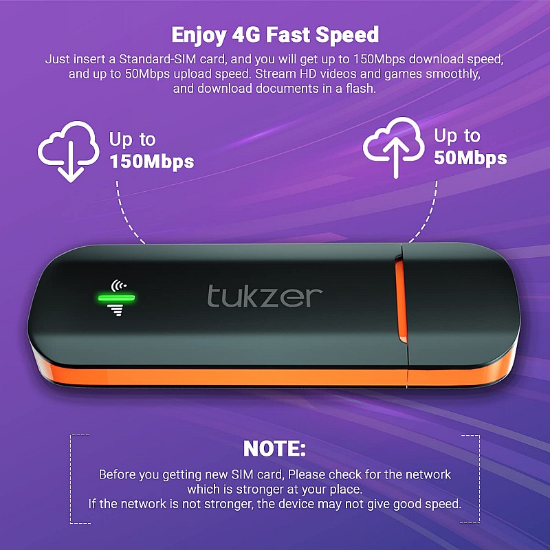 Tukzer 4G LTE Wireless USB Dongle Stick with up to 150Mbps Data Speed Black