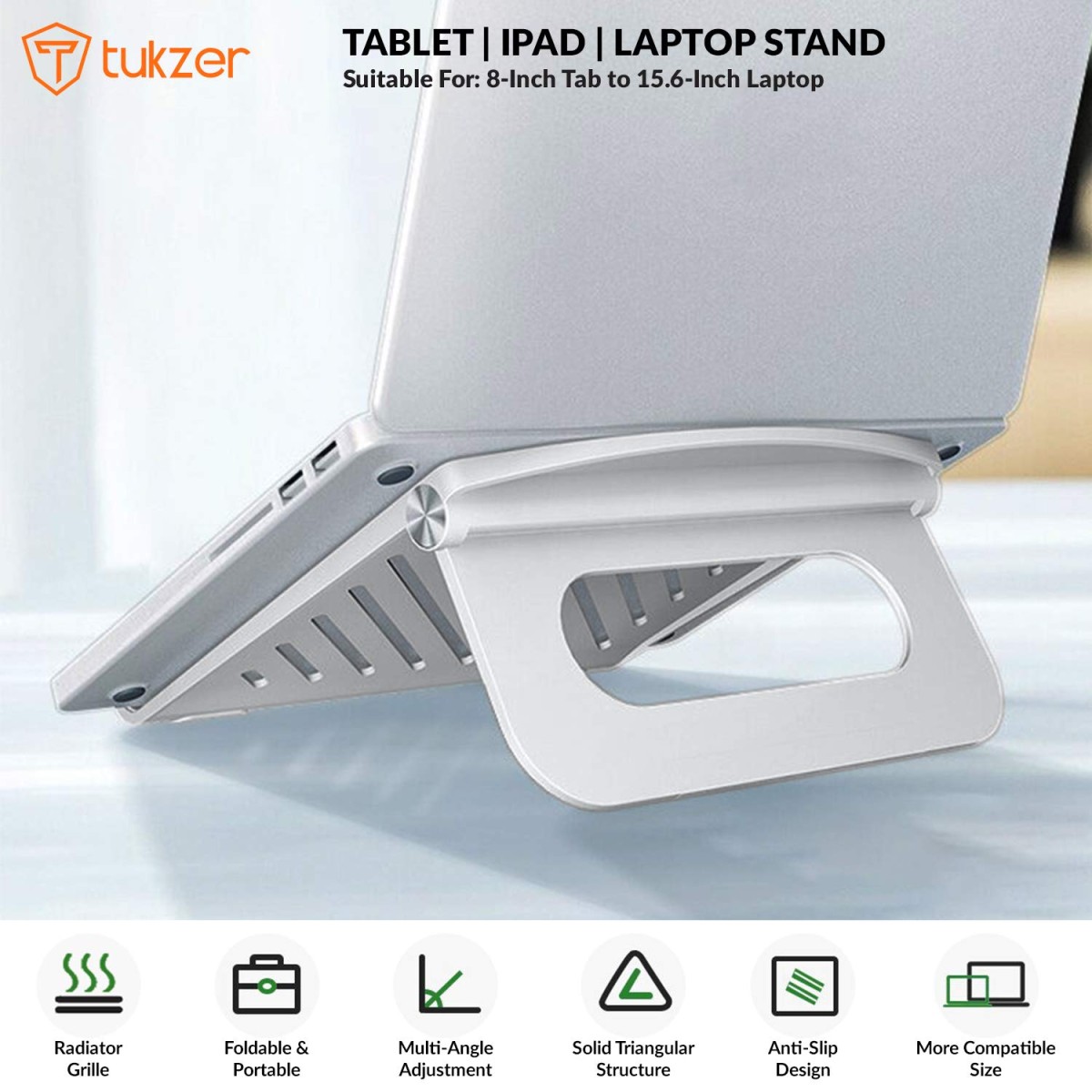 Tukzer Foldable Tabletop Laptop Stand Lap Desks, Portable Notebook Riser Stand & Gel Mouse Pad Wrist Rest Memory-Foam Ergonomic Mousepad| Cushion Wrist Support & Pain Relief