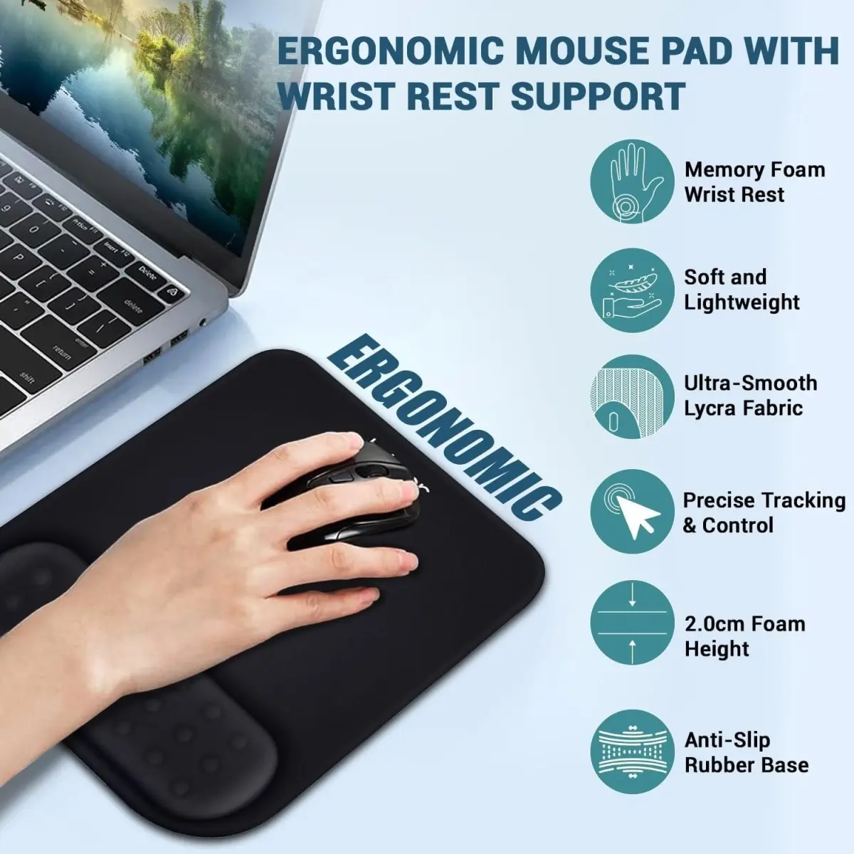 Tukzer Gel Mouse Pad Wrist Rest Memory-Foam Ergonomic Mousepad| Cushion Wrist Support & Pain Relief (Black) 