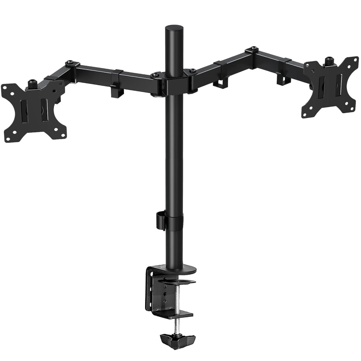 Tukzer Heavy Duty Dual LCD Monitor Desk Mount Stand with C-Clamp for 13 to 27-Inch Screen| Height Adjustable Arm Mount, Swivel & Tilt Support, Articulating Stand with Universal Vesa Plates (Black)