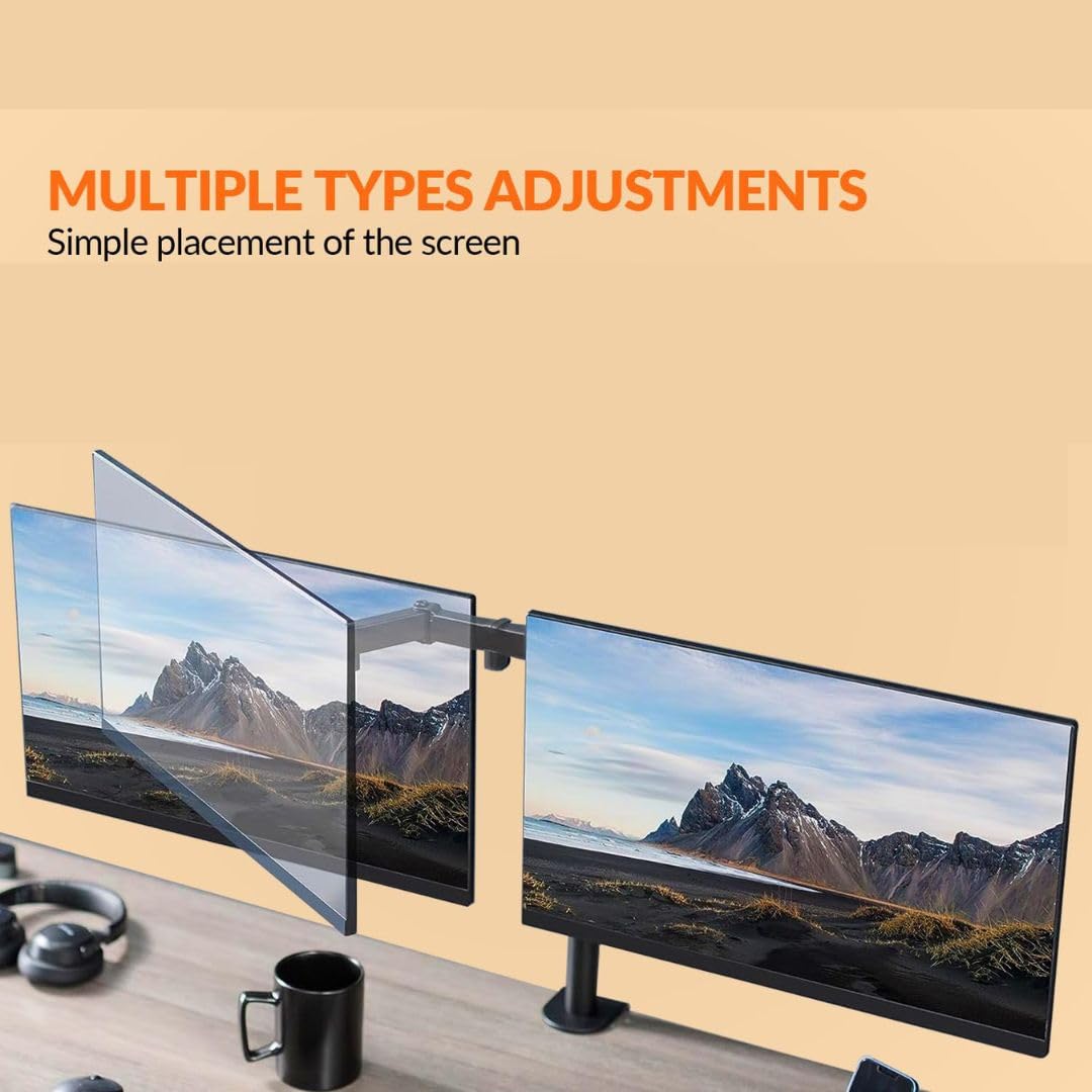 Tukzer Heavy Duty Dual LCD Monitor Desk Mount Stand with C-Clamp for 13 to 27-Inch Screen| Height Adjustable Arm Mount, Swivel & Tilt Support, Articulating Stand with Universal Vesa Plates (Black)