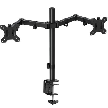 Tukzer Heavy Duty Dual LCD Monitor Desk Mount Stand with C-Clamp for 13 to 27-Inch Screen| Height Adjustable Arm Mount, Swivel & Tilt Support, Articulating Stand with Universal Vesa Plates (Black)