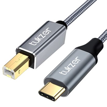 Tukzer High Speed USB Type C to USB B 2.0 Printer Cable Cord| Nylon Braided Fiber Jacket, Gold Plated Connectors| Compatible with MacBook (Black)
