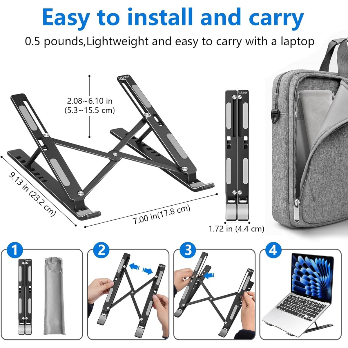 Tukzer (Imported Foldable Laptop Stand Riser for Laptop, MacBook, Notebook & Tablets up to 17 Inch, 7 Level Height Angle