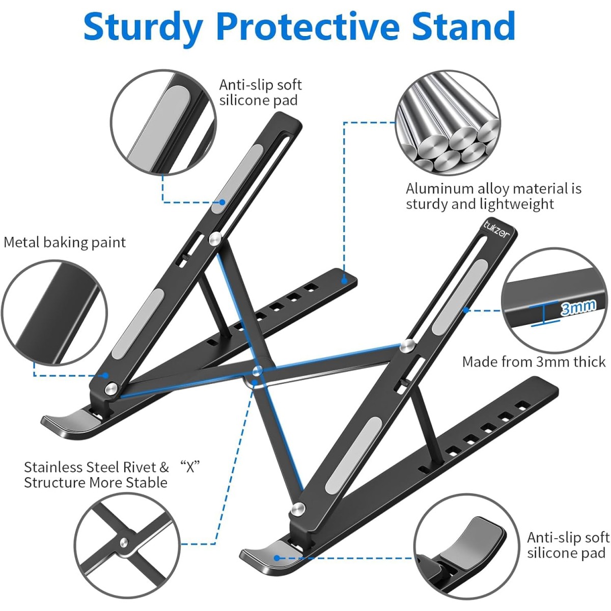 Tukzer (Imported Foldable Laptop Stand Riser for Laptop, MacBook, Notebook & Tablets up to 17 Inch, 7 Level Height Angle