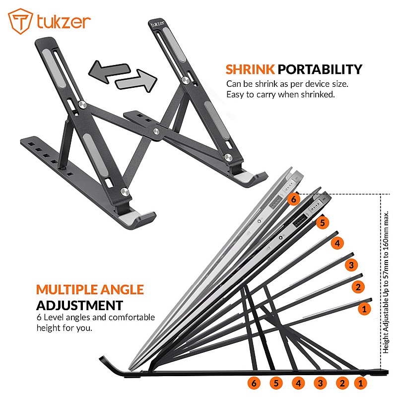 Tukzer Imported Laptop Stand Notebook Riser 6 Level Height Angle Adjustment 2X Stronger M-Shape Aluminum Laptop Tabel Stand