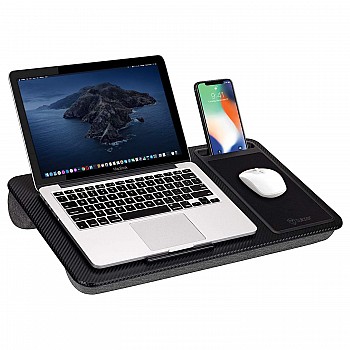 Tukzer Lap Desk Fits up to 17-Inch Laptop Angled Pillow Cushion with Built-in Mouse Pad Phone Holder Carbon Fiber