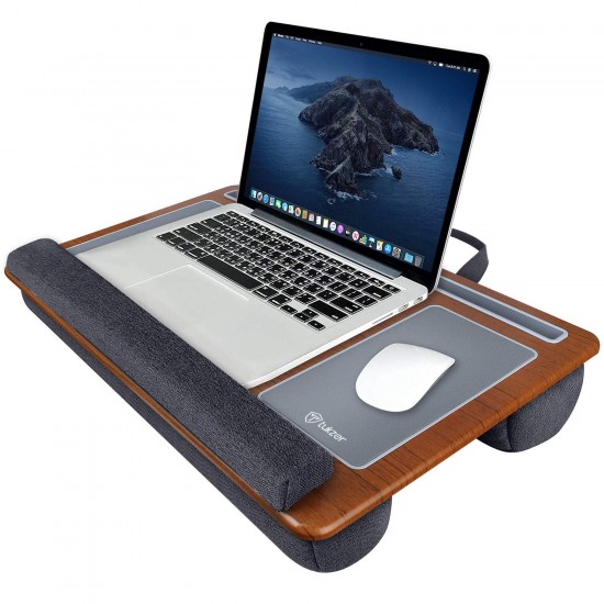 Tukzer Lap Desk Fits up to 17-Inch Laptop Angled Pillow Cushion with Built-in Mouse Pad Phone Holder Carbon Fiber