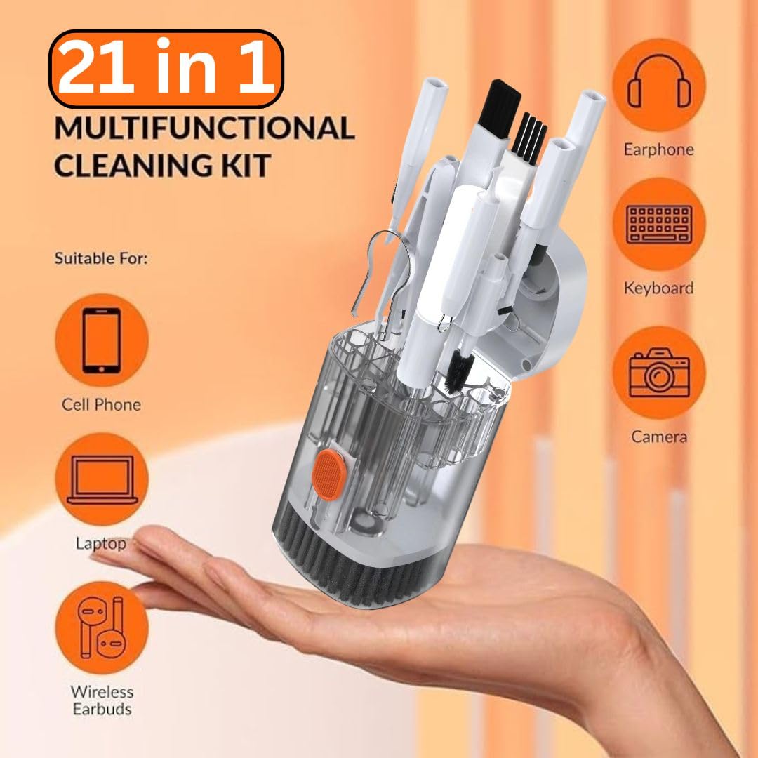 Tukzer Multifunctional 21 in 1 Electronic Gadget Cleaning Kit, Air Blower, 2.5ml Mist Spray, Key Puller, Long Brushes for Smartphones, Laptops, Tablet, MacBook, iPad, Keyboard, DSLR Camera Lens