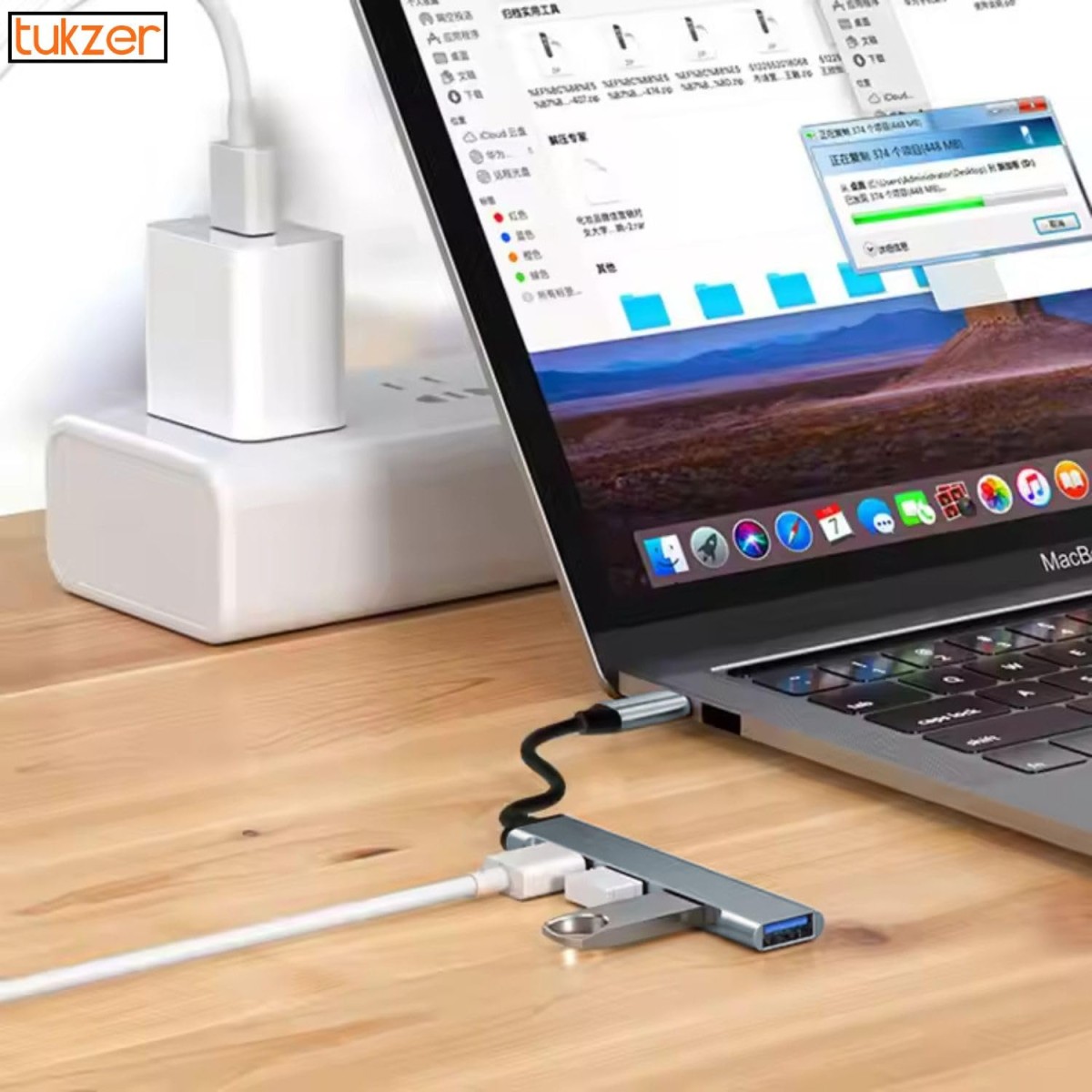 Tukzer Multiport Adapter 4-in-1 USB Type C Hub Splitter Extender, 1xUSB 3.0 & 3 x USB 2.0 Ports, 5 Gbps High Speed Data Transfer, Compatible Grey)