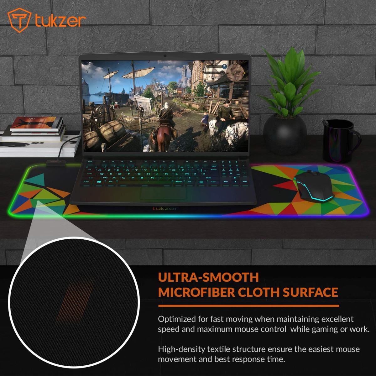 Tukzer RGB Gaming Mouse Pad Large Extended Soft Led Mouse Pad with 13 Lighting Modes for Computer Laptop Mousepads Mat TZ-GD11