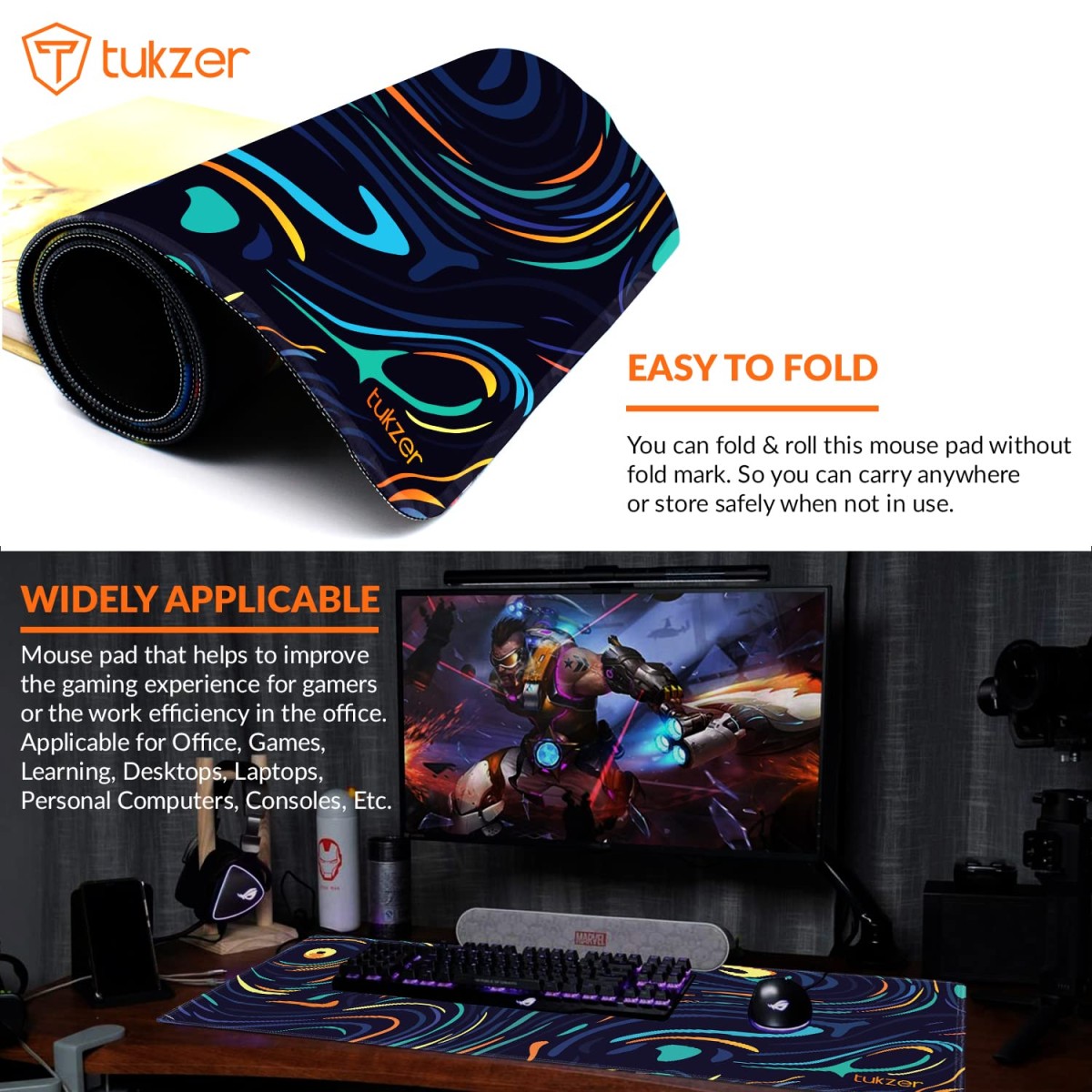 Tukzer Retro Extended Gaming Mouse Pad, High-Speed Mouse Tracking & Control | Stitched Edges, Non-Slip Rubber Base| for Computer Laptop Keyboard Office Home