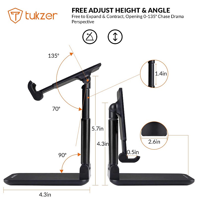 Tukzer Tabletop Fully Foldable Tablet  and Mobile Stand Holder  (Black)