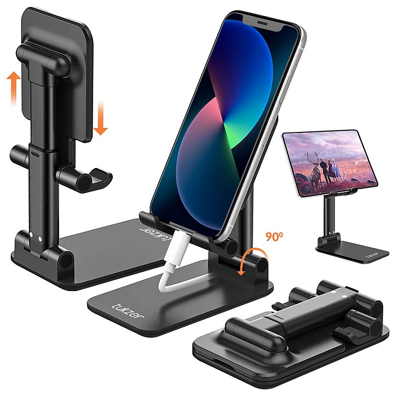 Tukzer Tabletop Fully Foldable Tablet  and Mobile Stand Holder  (Black)