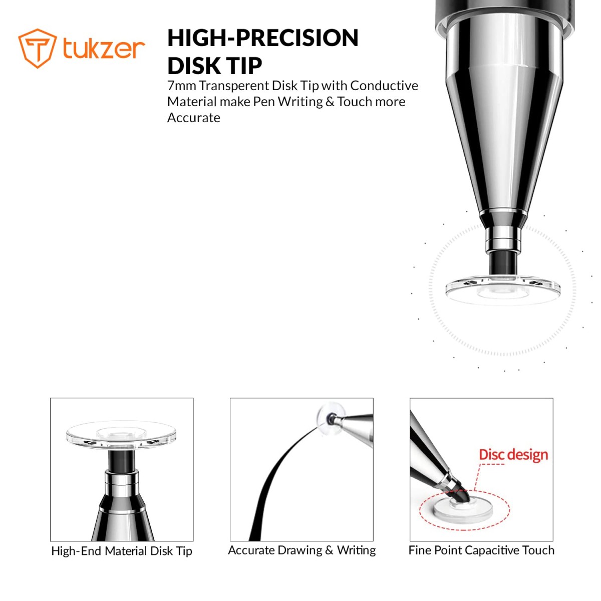 Tukzer Universal Replacement Disc Tips for Capacitive Stylus Pen| High Precision Round Shape 7mm Transparent Replaceable Tip for Mobile, Tablet (Pack 5)