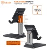 Tukzer Universal Tablet Tabletop Stand Mobile Holder| Dual Poles Heavy Base Aluminum, Foldable, Multi-Angle Height Adjustable Stand for iPad Tablets Smartphones E-Book Readers Up to 15.6 inc Jet Black