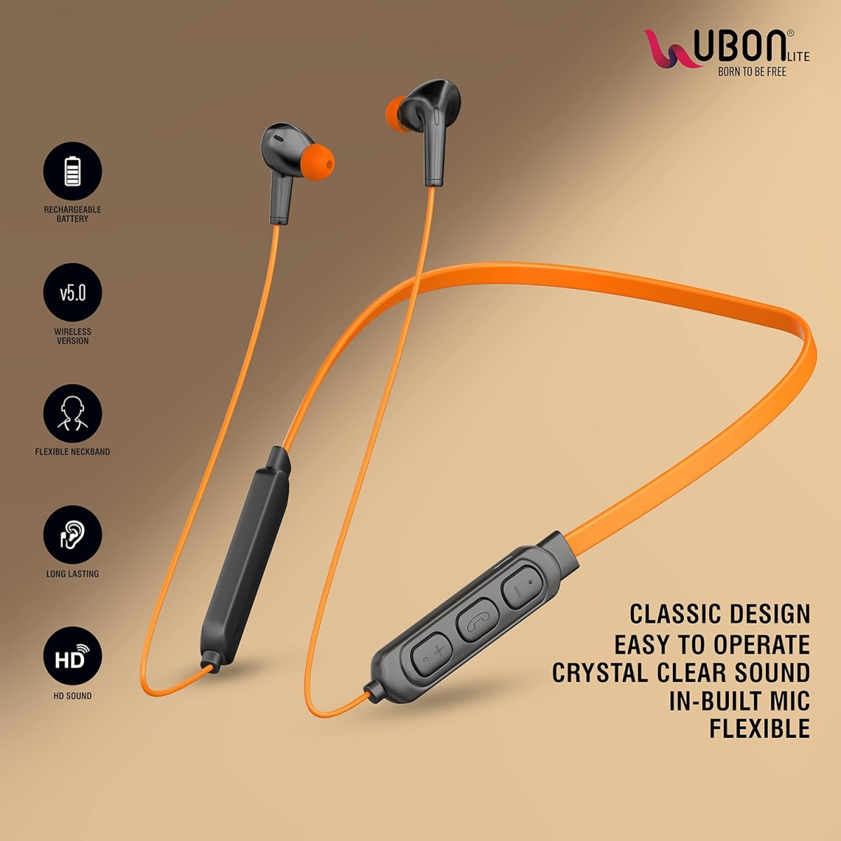 UBON CL-117 Bluetooth Wireless Earphones 5.0 with Hi-Fi Stereo Sound, 12Hrs Playtime, Lightweight Ergonomic Neckband,