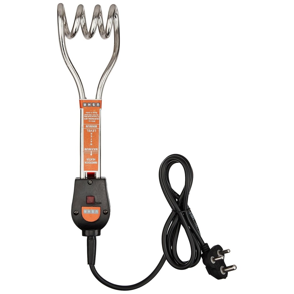 Usha Immersion Heater (2410) 1000 Watts with Shock Protection (Silver), Copper Usha Immersion Heater (2410) 1000 Watts with Shock Protection (Silver), Copper