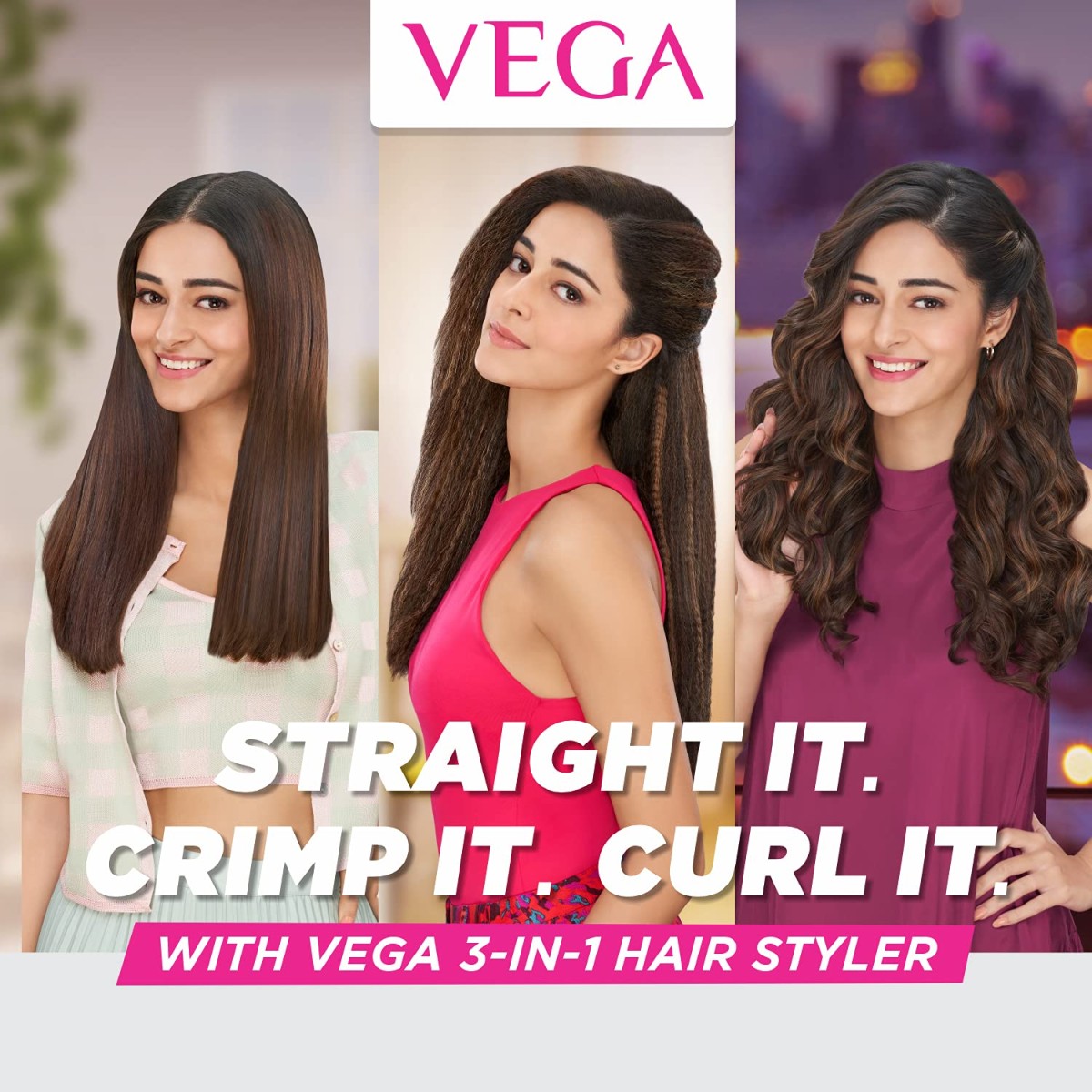 VEGA 3 in 1 Hair Styler, Straightener, Curler And Crimper (VHSCC-01) Black