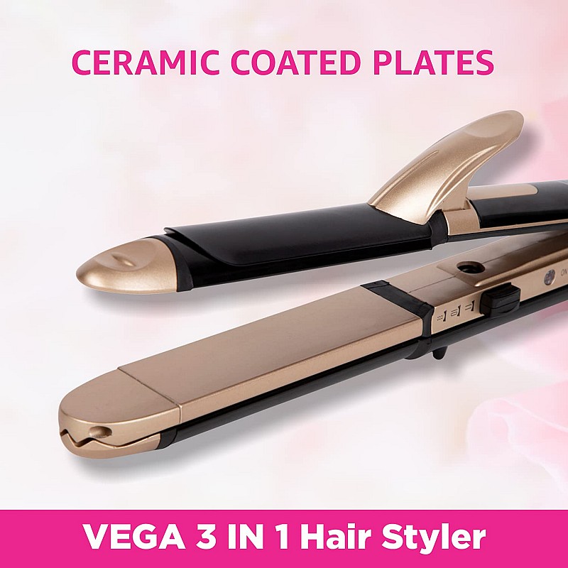 VEGA 3 in 1 Hair Styler, Straightener, Curler  And Crimper (VHSCC-01) Black